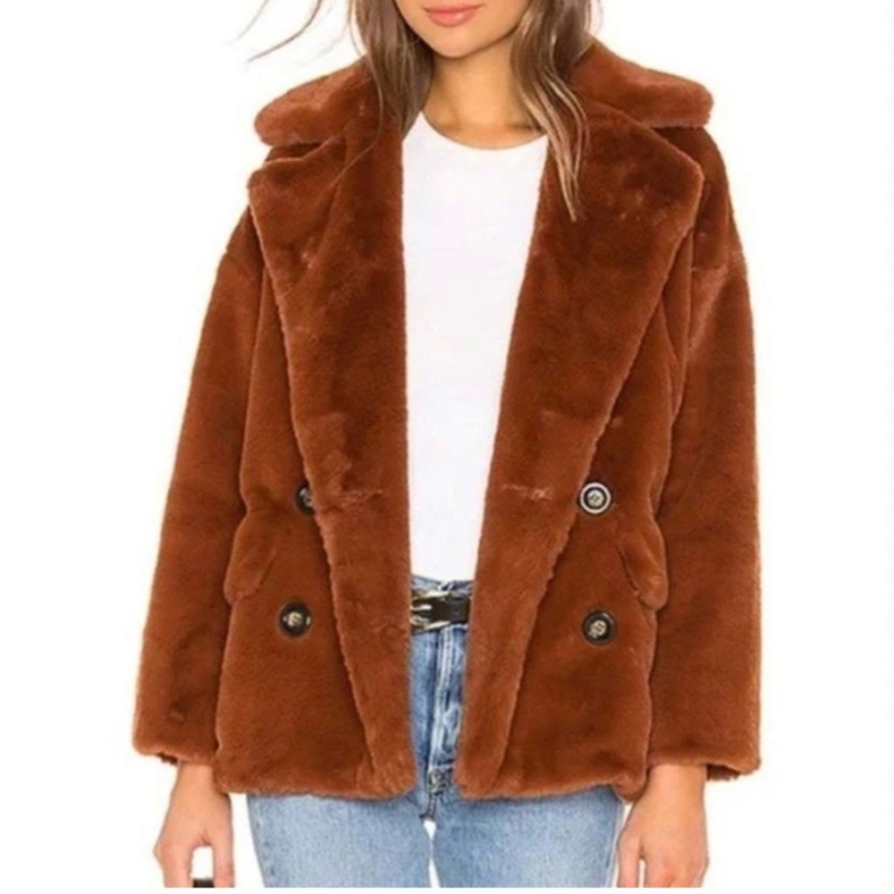 Free People Kate Faux Fur Teddy Bear Coat in Terracotta XS
